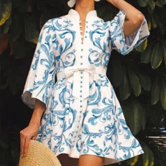 STYLEWE Dresses & Skirts - Urban Stand Collar Regular Fit Shirt Dress With Belt Color:Blue Size:XL